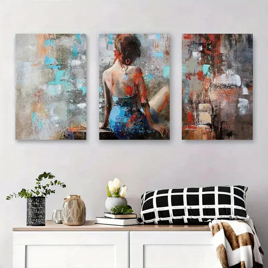 3pcs Abstract Woman Figure Modern Expressionist Metal Print Ready to Hang Art