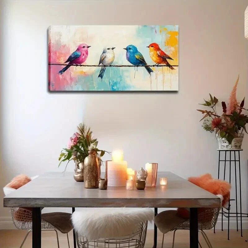 Colorful Background Four Birds Wall Art Canvas Office Home Room Framed 120x60cm