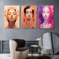 3pcs Vibrant Geometric Faces in Orange and Purple Metal Print Ready to Hang Art