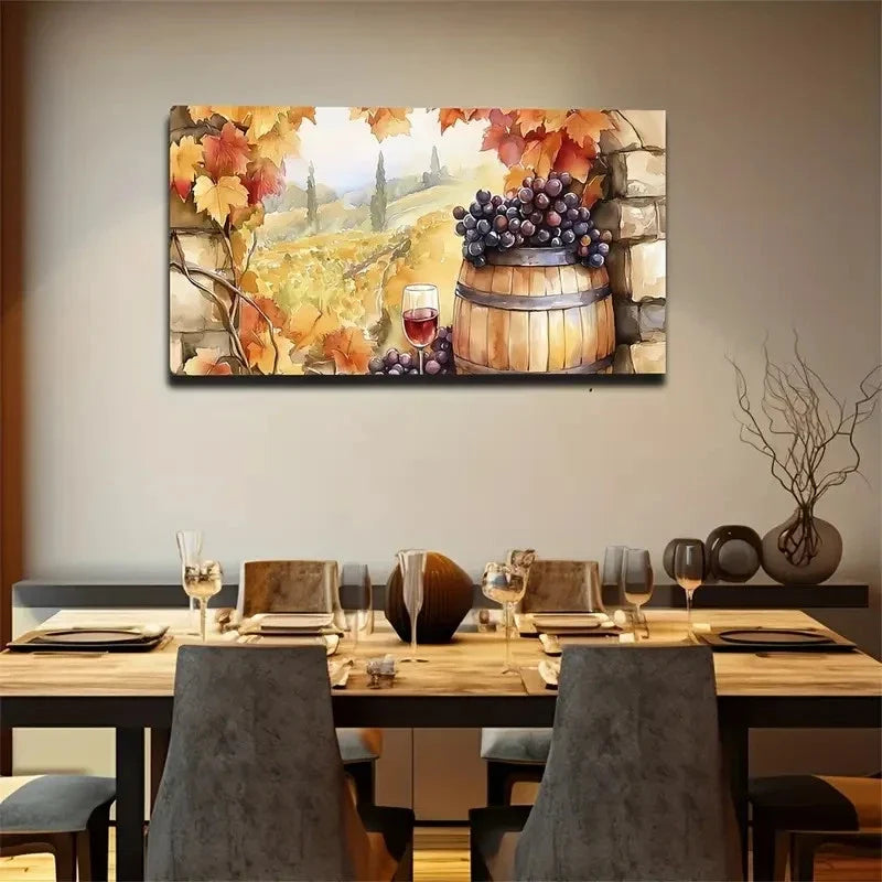 Autumn Vineyard Suitable Wall Art Canvas Office Home Room Framed 80x45cm