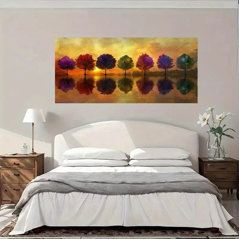 Sunset Reflection Trees Wall Art Canvas Office Home Room Framed 120x60cm