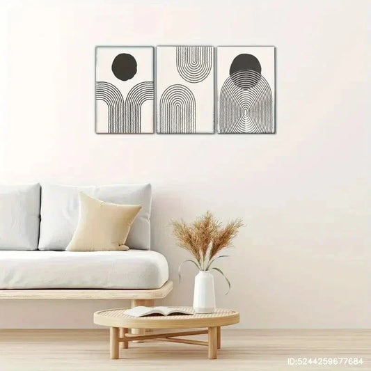 3pcs Black and White Line Art pattern Poster Metal Print Ready to Hang Art