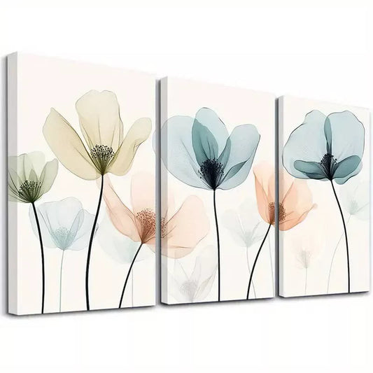 3pcs Modern Elegant Decorative Pastel Flowers Wall Art Set Canvas Framed 40x60cm - High Quality Print 100% Australian Made Wall Canvas Ready to Hang
