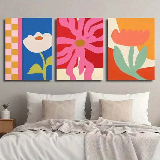 3pcs Abstract Colorful Vibrant Floral Metal Print Ready to Hang Art