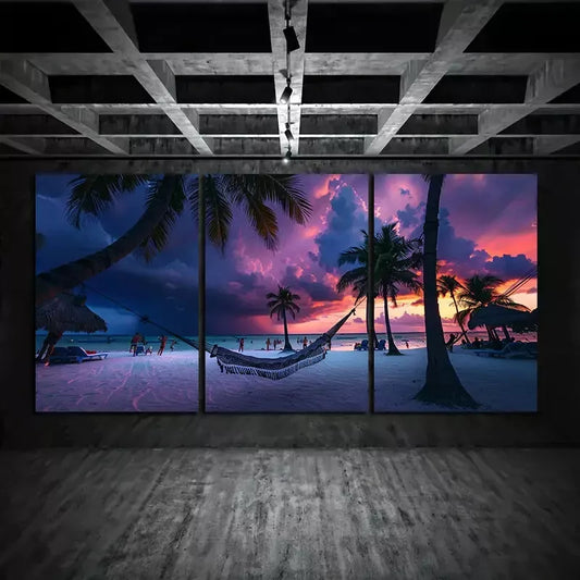 3pcs Photograph of An Idyllic Beach Scene At Sunset Canvas Framed 40x60cm - High Quality Print 100% Australian Made Wall Canvas Ready to Hang