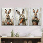 3pcs Rabbits with Eggs & Carrots, Spring Metal Print Ready to Hang Art