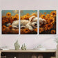 3pcs Adorable White Dog Yellow Flowers Metal Print Ready to Hang Art