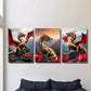 3pcs Golden Dragons with Red Wings, Metal Print Ready to Hang Art