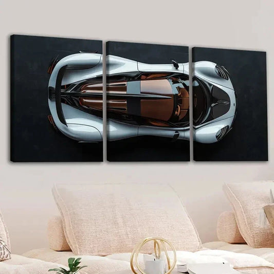 3pcs Classic Cool Sport Car White & Brown Black Wall Art Set Canvas Framed 40x60cm - High Quality Print 100% Australian Made Wall Canvas Ready to Hang