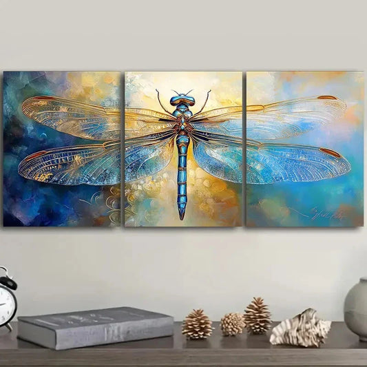 3pcs  A beautiful blue dragonfly Metal Print Ready to Hang Art