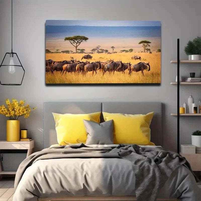African Savannah Wall Art Canvas Office Home Room Framed 120x60cm