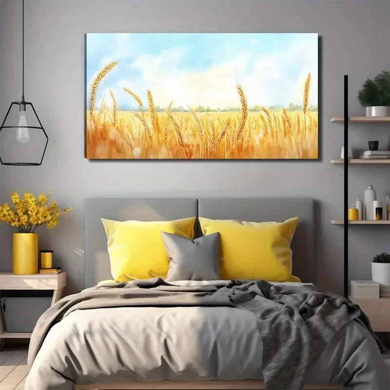 Golden Wheat Field Perfect Wall Art Canvas Office Home Room Framed 80x45cm