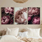 3pcs Pink & Black Floral Peony Botanical Metal Print Ready to Hang Art