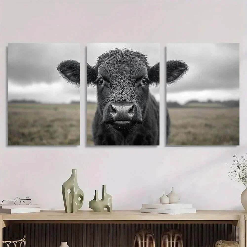 3pcs Black and White land Cow Metal Print Ready to Hang Art