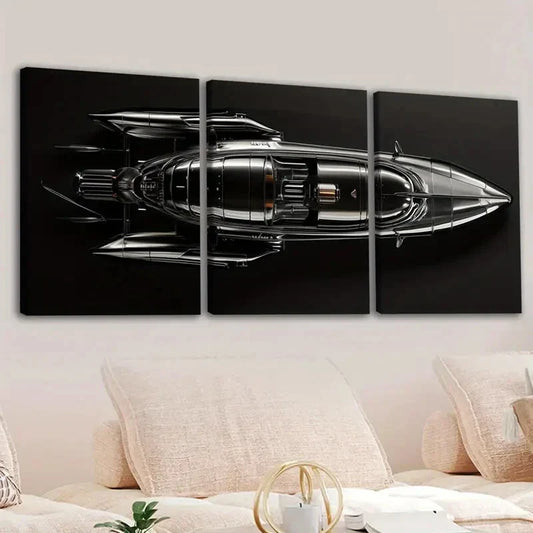 3pcs Vintage Fashion Black Cool Aircraft Darks Wall Art Set Canvas Framed 40x60cm - High Quality Print 100% Australian Made Wall Canvas Ready to Hang