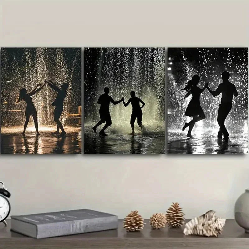 3pcs Walk in the rain Couple Wall Art Set Canvas Framed 40x60cm - High Quality Print 100% Australian Made Wall Canvas Ready to Hang
