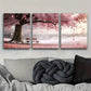 3pcs A Large Tree with Pink Flowers Painting Metal Print Ready to Hang Art