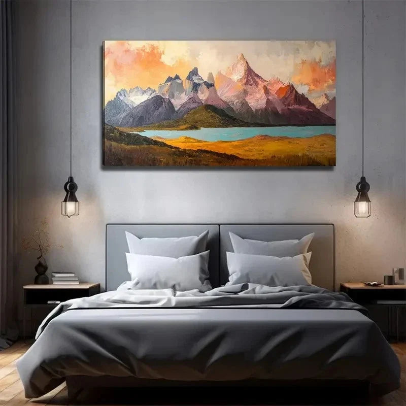 Flat Mountain River Beautiful Wall Art Canvas Office Home Room Framed 120x60cm