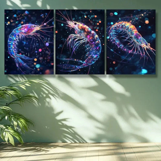 3pcs Shrimp, dream Painting  Metal Print Ready to Hang Art