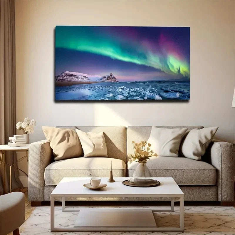 Aurora Borealis Northern Wall Art Canvas Office Home Room Framed 80x45cm