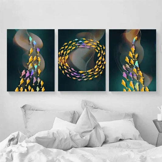3pcs Neo-Chinese Style, Abstract Sea View Metal Print Ready to Hang Art