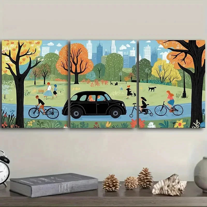 3pcs London Taxi Scene Prints Metal Print Ready to Hang Art