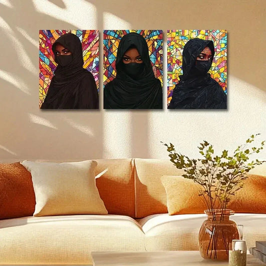 3pcs Arab Woman with Colorful background Metal Print Ready to Hang Art