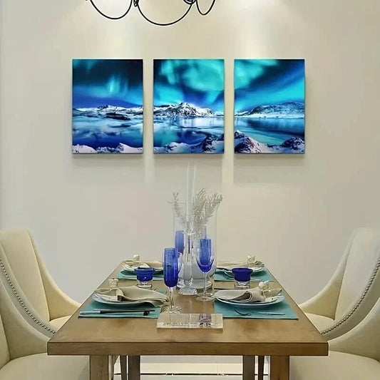 3pcs Featuring Serene Blue Landscapes Metal Print Ready to Hang Art