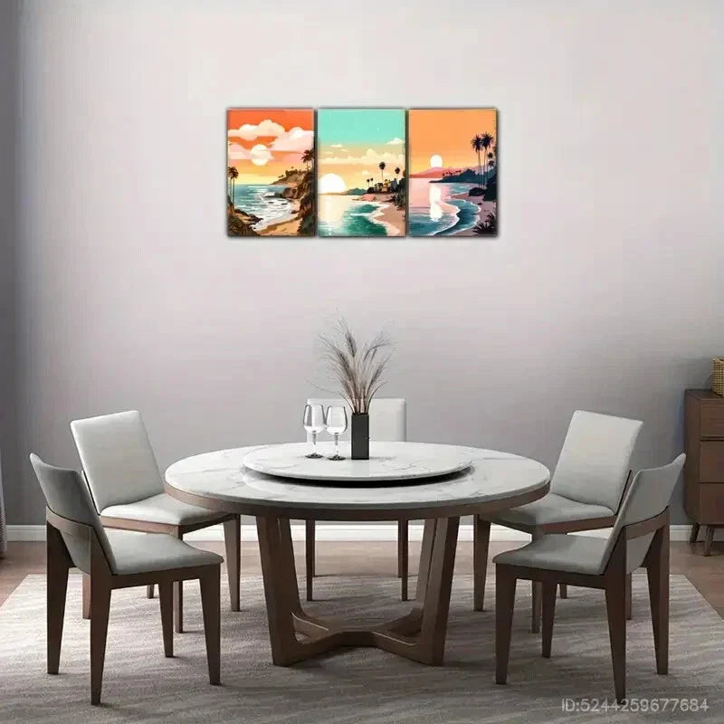 3pcs Coastal Beach Scenes with Sunrise & Sunse tMetal Print Ready to Hang Art
