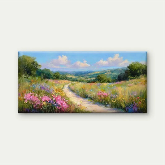 Floral Fields & Rolling Hills Wall Art Canvas Office Home Room Framed 80x45cm