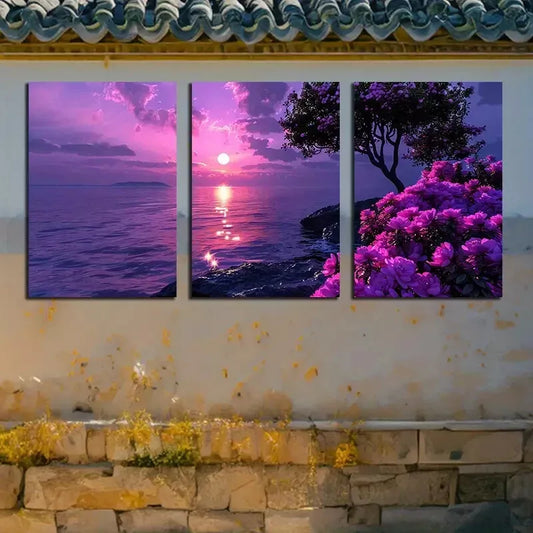 3pcs Cherry Blossom Lake Sunset Canvas Framed 40x60cm - High Quality Print 100% Australian Made Wall Canvas Ready to Hang