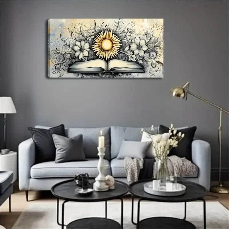 Sunflowers And Flower Vines Wall Art Canvas Office Home Room Framed 120x60cm