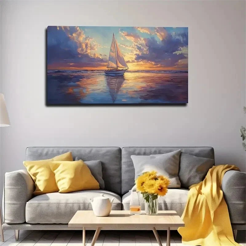 Clouds Under Sailboat Suitable Wall Art Canvas Office Home Room Framed 80x45cm