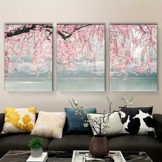 3pcs Pink Cherry Blossom Aesthetic Metal Print Ready to Hang Art