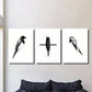 3pcs Black and White Magpie Chinese Pen Bird, Metal Print Ready to Hang Art