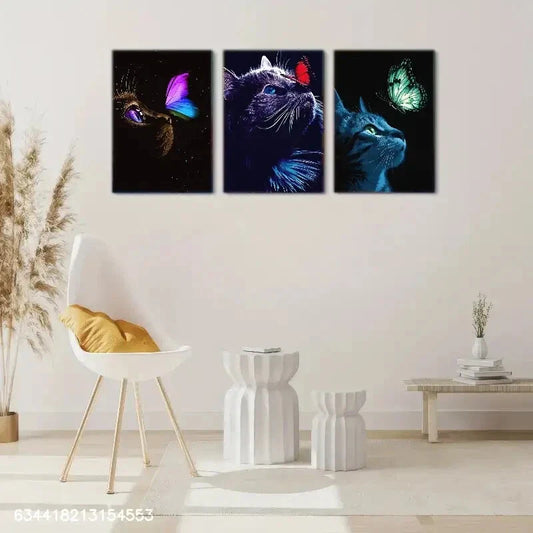 3pcs Cat and Butterfly Decoration Poster Metal Print Ready to Hang Art