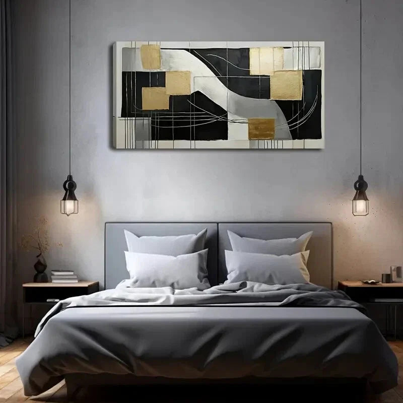 Featuring Black White Geometric Wall Art Canvas Office Home Room Framed 120x60cm