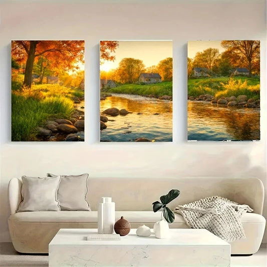 3pcs A Scenic Landscape Featuring a River Metal Print Ready to Hang Art
