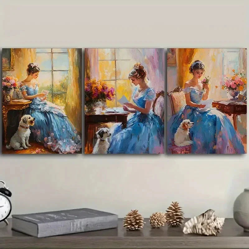 3pcs Afternoon time girl  Wall Art Set Canvas Framed 40x60cm - High Quality Print 100% Australian Made Wall Canvas Ready to Hang