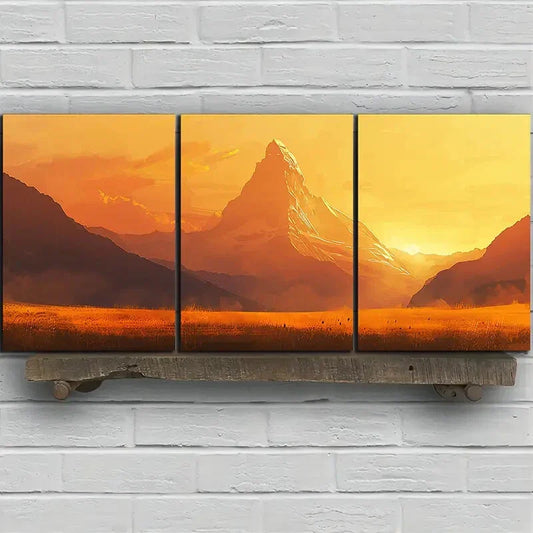 3pcs Xuefeng Mountain Sunset Triptych Metal Print Ready to Hang Art