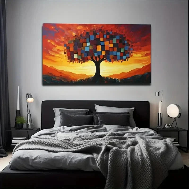 Square Combined Tree Morning Wall Art Canvas Office Home Room Framed 120x60cm
