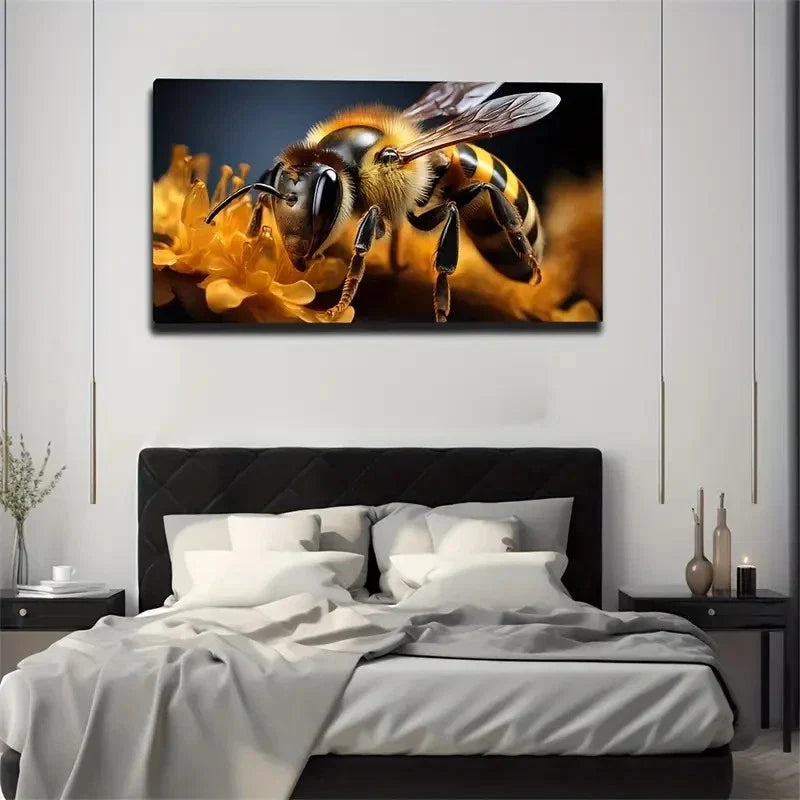 Vibrant Bee & Flower Wall Art Canvas Office Home Room Framed 120x60cm