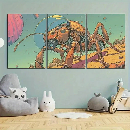 3pcs Big Alien Ant Brown Balls Metal Print Ready to Hang Art