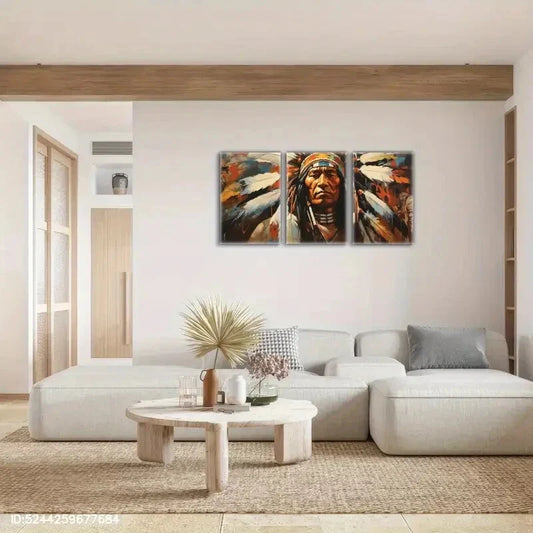 3pcs Native American Murals Indian Chief Metal Print Ready to Hang Art