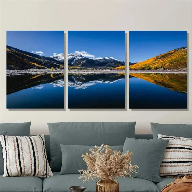 3pcs , Nature scenery, lakes, mountains, forest Metal Print Ready to Hang Art