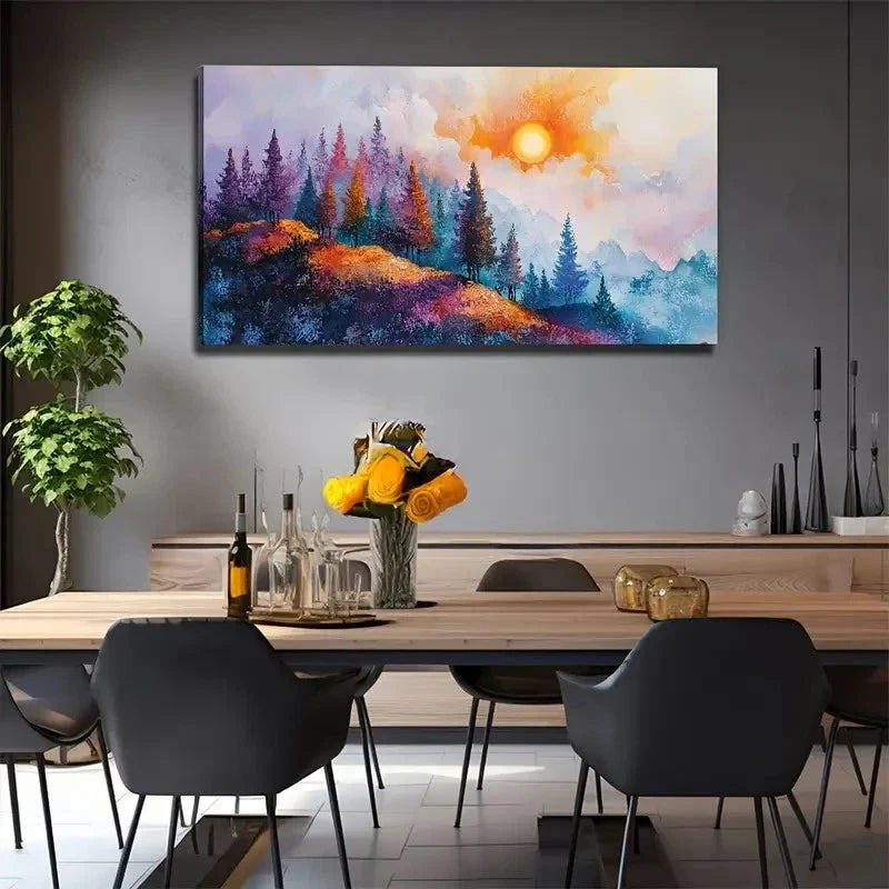Mountain View Sun Suitable Wall Art Canvas Office Home Room Framed 80x45cm