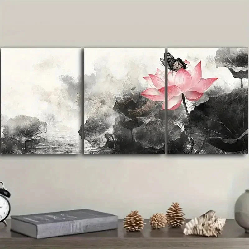 3pcs Pink for Lotus Flower Trio  Wall Art Set Canvas Framed 40x60cm - High Quality Print 100% Australian Made Wall Canvas Ready to Hang
