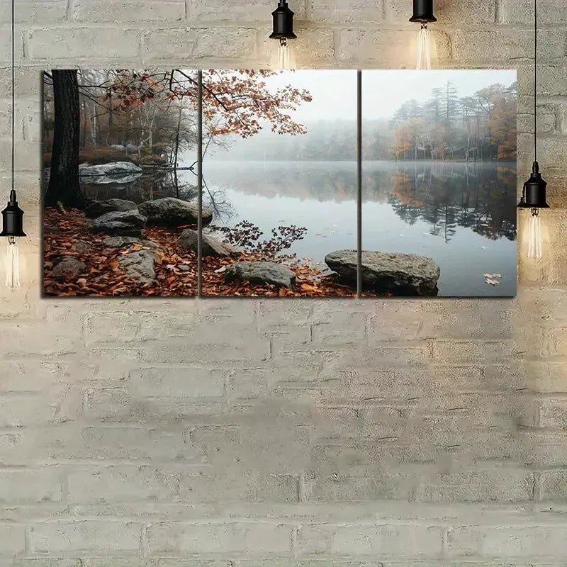 3pcs Beautiful Lake in Autumn Trees & Forest  Canvas Framed 40x60cm - High Quality Print 100% Australian Made Wall Canvas Ready to Hang