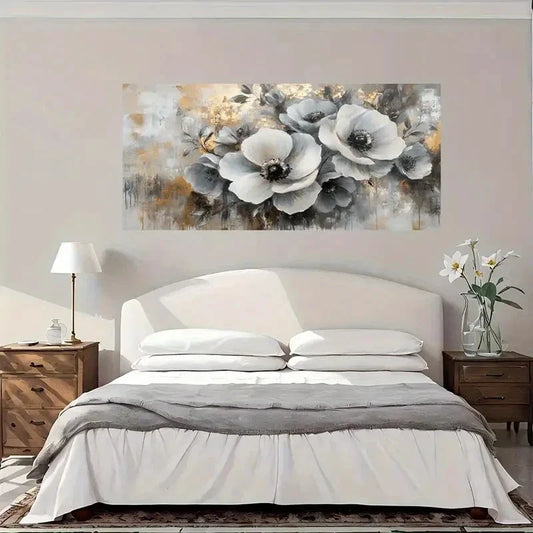 Abstract Floral Modern Vintage Wall Art Canvas Office Home Room Framed 80x45cm