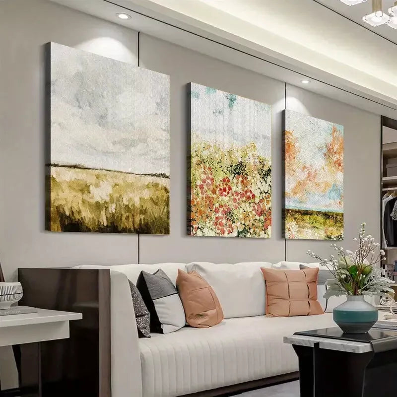 3pcs Vintage Meadow Painting Canvas Framed 40x60cm - High Quality Print 100% Australian Made Wall Canvas Ready to Hang